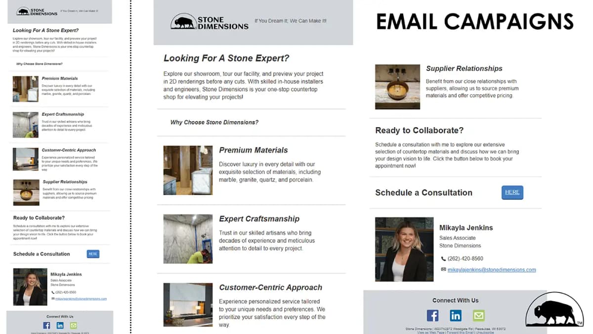 stone dimensions email campaign