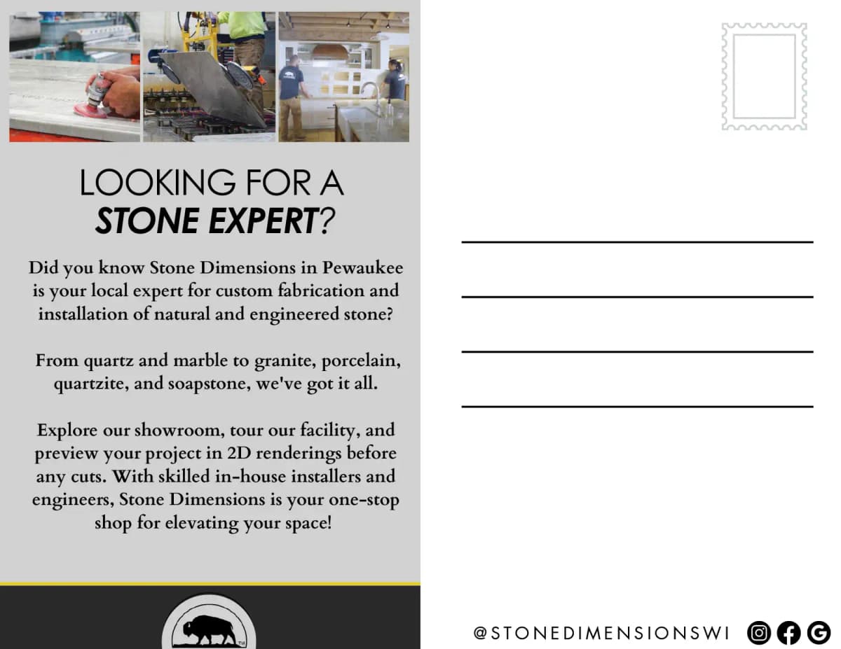 stone dimensions mailer