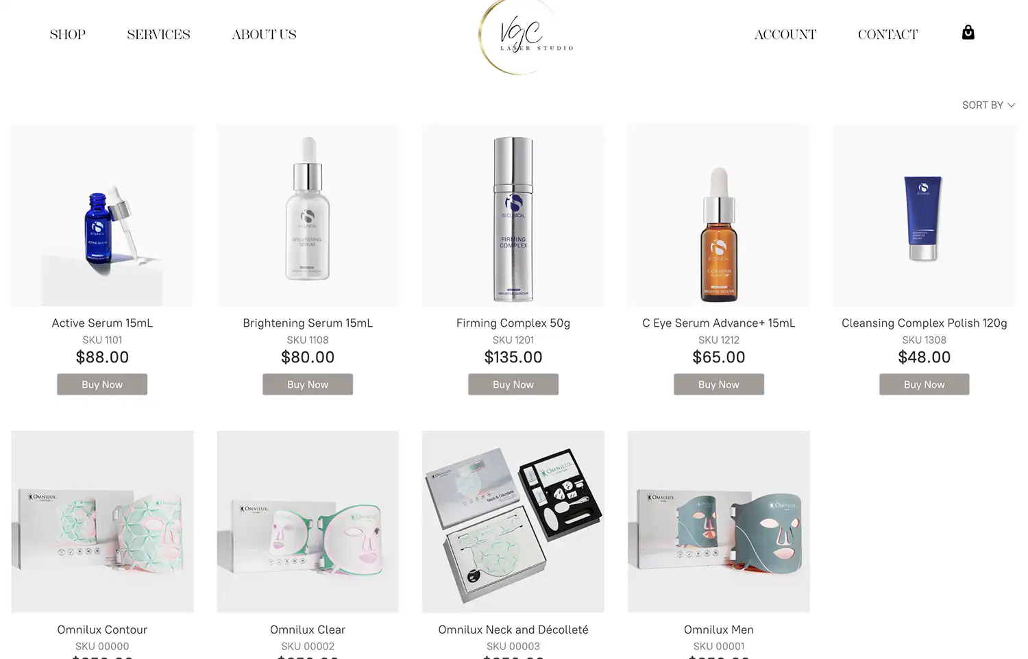 vgc laser studio website shop page