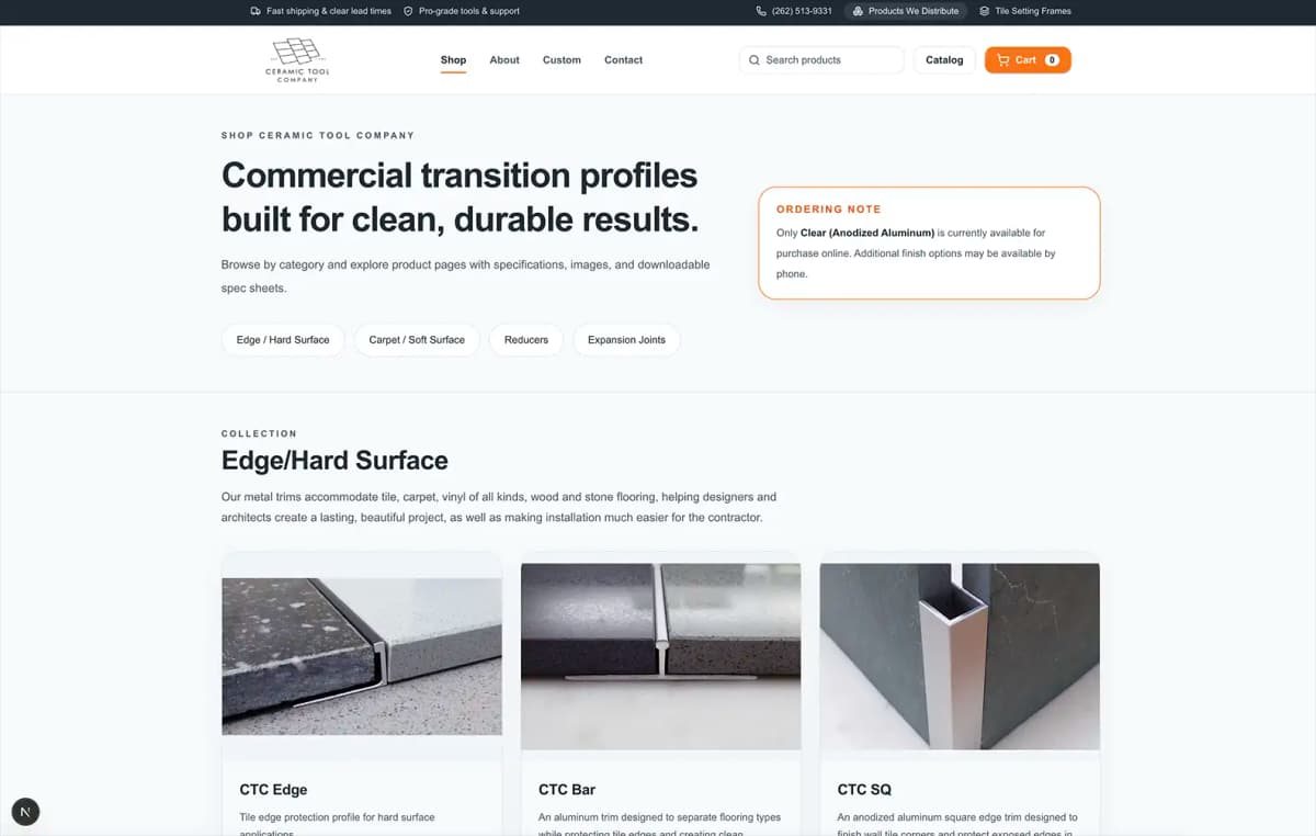 Ceramic Tool Company shop page