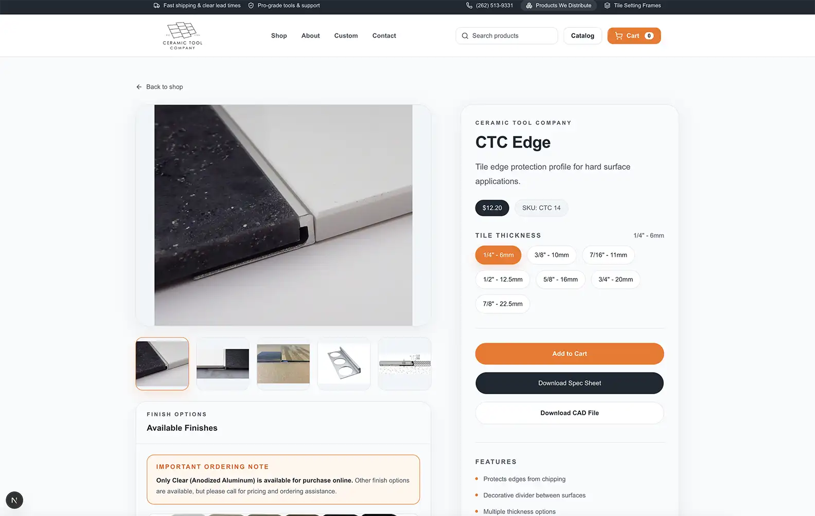 Ceramic Tool Company product detail page
