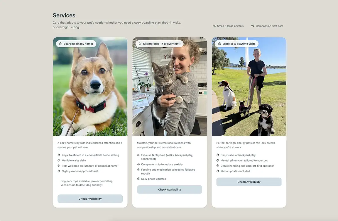 Patterson Pet Care services section